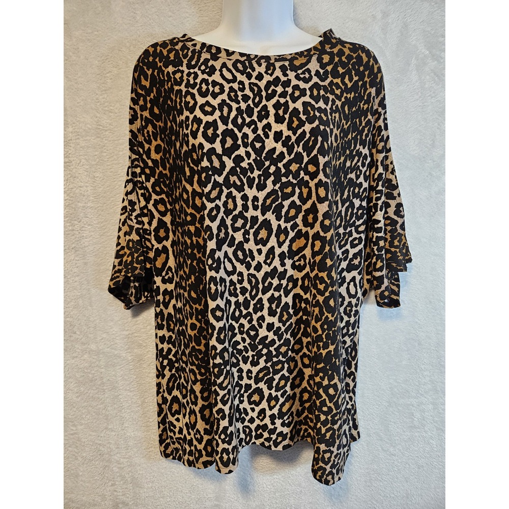 Rachel Roy Womens Top 2X Cheetah Animal Print Dolman Split Sleeve EUC - Picture 3 of 14